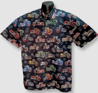 Black Motorcycles Hawaiian shirt- Made in USA- Cotton
